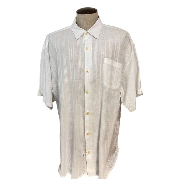 Tommy Bahama White Textured Plaid 100% Linen Button Down Shirt Size XXL